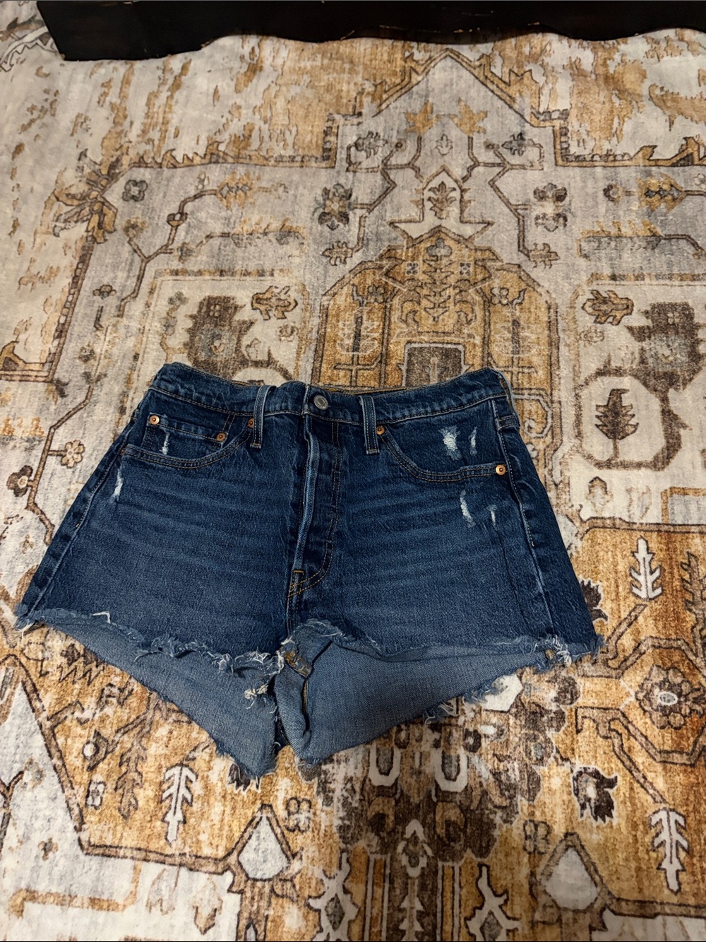 Levi's Dark Blue Distressed Denim Cutoff Shorts